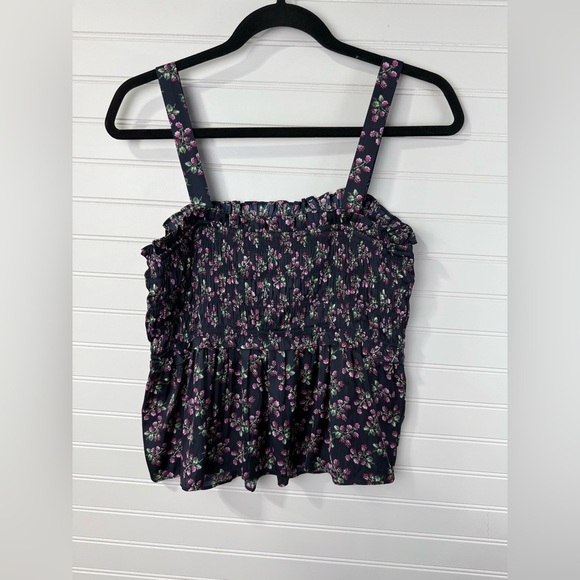 J.Crew women’s navy Twilight Berry satin smocked peplum tank top. Size XL. NWT. - Picture 2 of 8